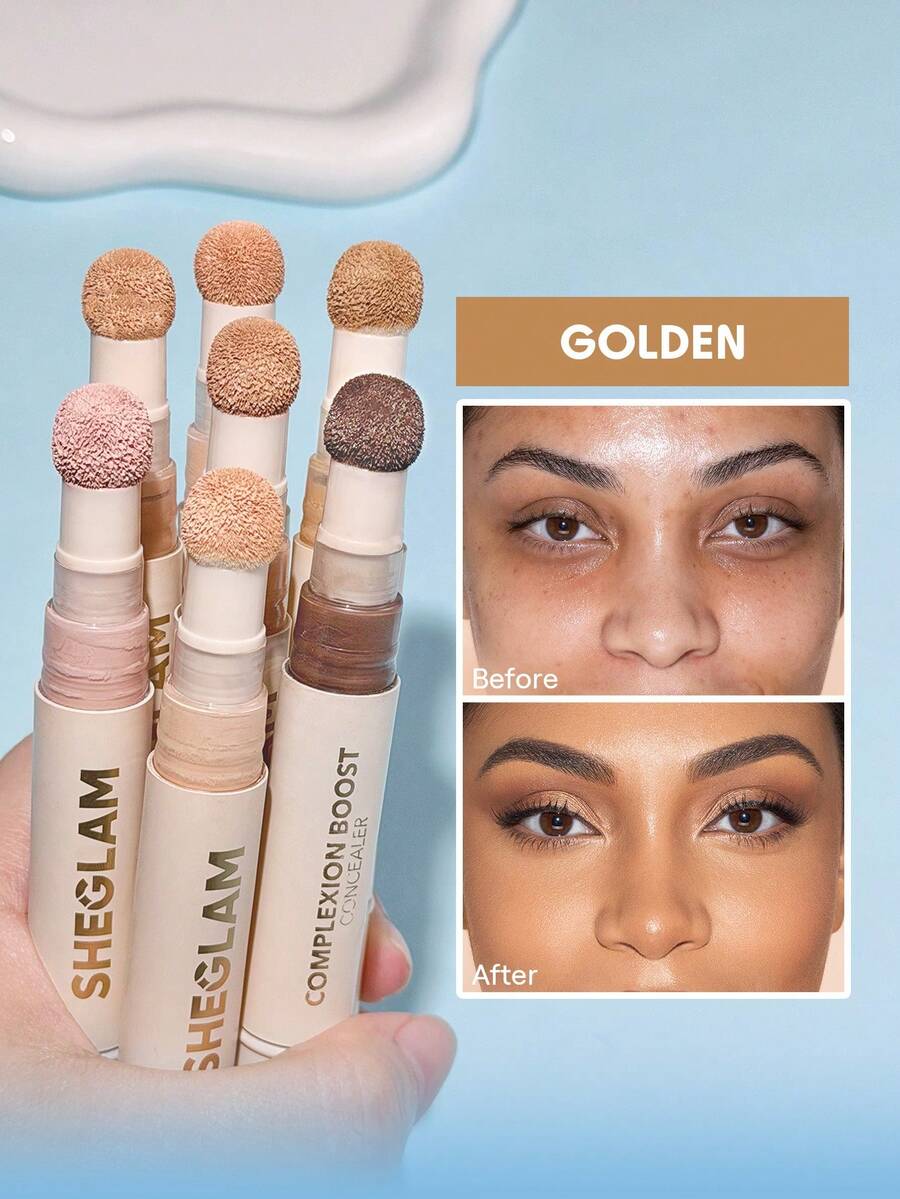 SHEGLAM 膚色提升遮瑕膏-金色海綿頭塗抹器霧面液體遮瑕膏持久亮白色彩校正劑輕盈全天持久保濕遮瑕膏遮瑕膏 品牌 美容 化妝 化妝品 適合女性與女孩 完美搭配夏季春季 Y2K 時尚 流行 生日 母親節禮物 假期 派對準備就緒 最佳顏色 - Golden - 查看 1