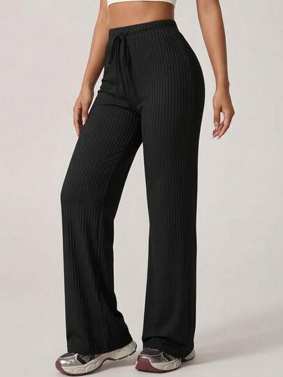 Dewbera 女士纯色运动瑜伽户外健身宽松腰抽绳阔腿裤，休闲简约