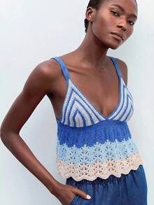 Maija Women's Vacation Casual Camisole Knit Top - Blue - View 3