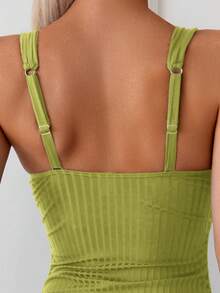 Swim Basics Traje de baño de una pieza con tirantes anudados a los lados, unicolor, para vacaciones casuales - Verde - Ver 3