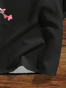 Manfinity Joysei Men's Casual Vacation Plant & Letter Print Loose Fit Black Shirt, Summer - Black - View 3