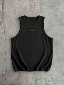 AXEPEAK 男士十字印花休闲无袖背心 - 黑色 - 查看 4