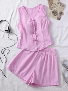 SHEIN 少女温柔甜美粉色衬衫套装，配色协调，设计舒适，适合校园、通勤、学习和日常穿着，春季必备 - 粉色 - 查看 3