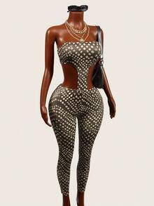 Mistrie Bộ jumpsuit nữ chấm bi không dây, khoét eo, gợi cảm. - Nhiều màu - Xem 5