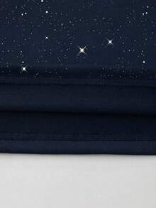 ROMWE MEN Men's Loose Fit Glitter Sequin Embellished 3/4 Sleeve T-Shirt - Navy Blue - View 4