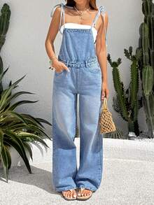 Rivivi Bộ áo liền quần denim dáng rộng, thời trang thường ngày cho nữ, áo liền quần denim cho nữ, trang phục đi nghỉ mát. - Rửa trung bình - Xem 7