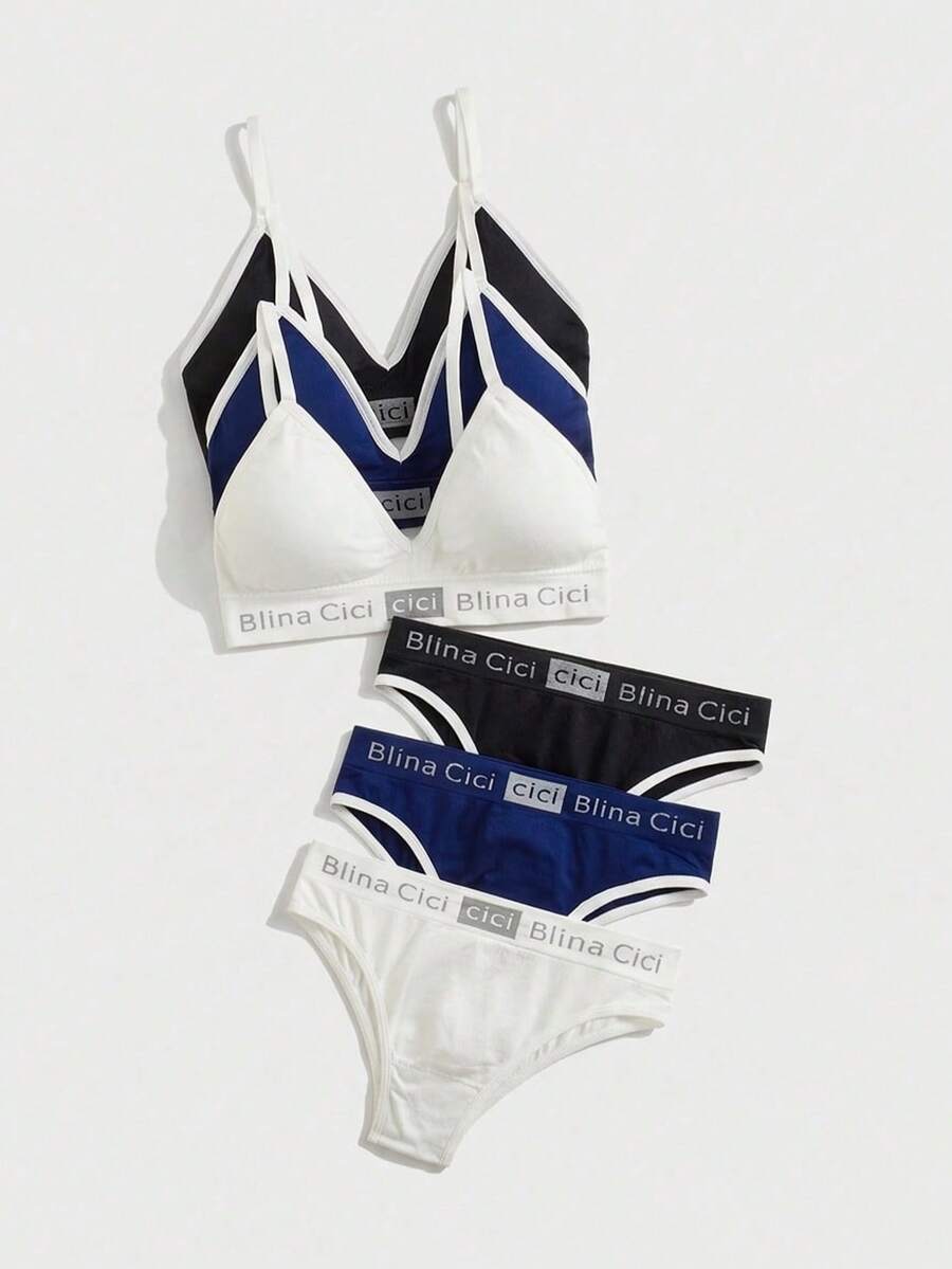 Chillnights 3 Sets Women Letter Print Bra And Underwear Set Sports - Multicolor - View 1