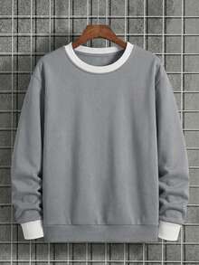 EURMUSE Men 1pc Letter Patched Detail Thermal Lined Sweatshirt - Grey - View 2