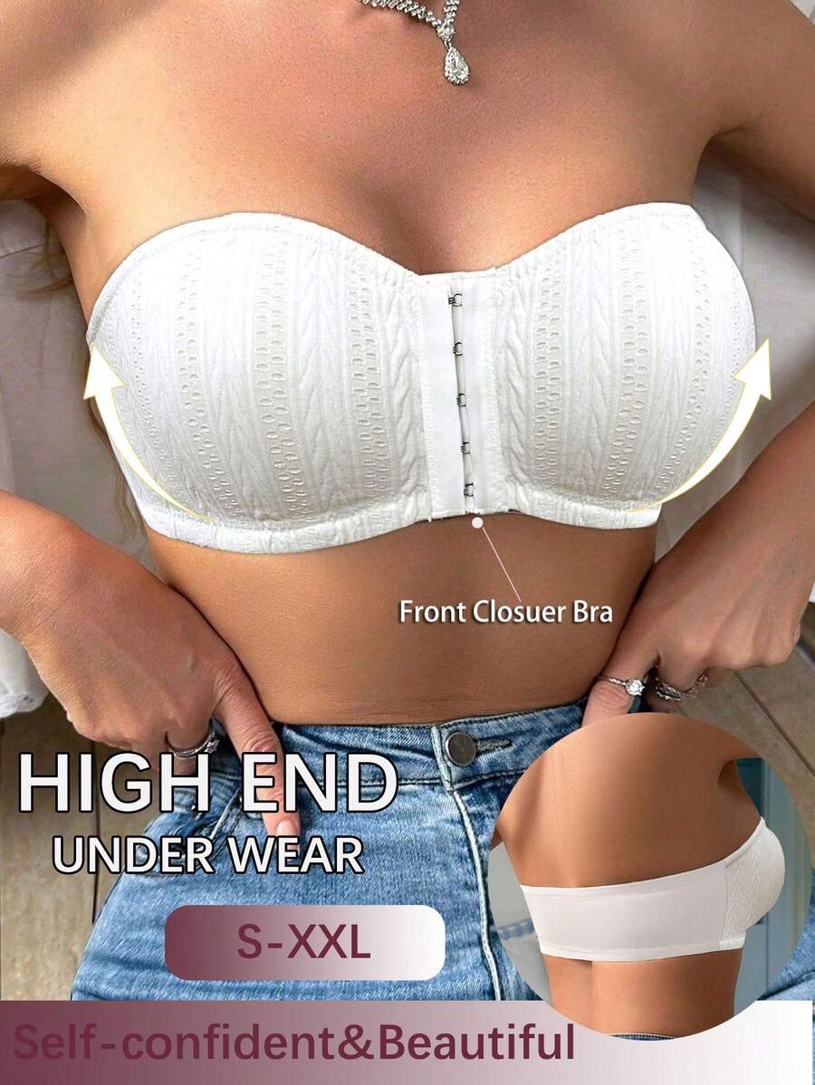 1 chiếc áo ngực quây không gọng, mở phía trước dành cho nữ - trắng - Xem 1