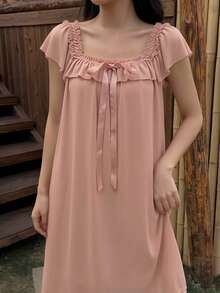 DAZY Lovely Lightweight Ruffled Mesh Women's Nightgown Pajama - Baby Pink - View 3