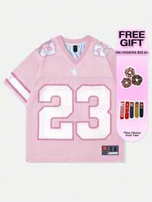 ROMWE MEN Street Life Áo thun nam tuổi teen in số, kiểu dáng thường ngày, thích hợp cho mùa hè. - Hồng - Xem 5