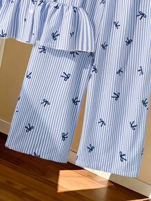 SHEIN Sparklyn 两件套：少女无袖衬衫（带蝴蝶结纽扣）和长裤 - 淺藍色 - 查看 7