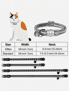 2pcsRed Reflective Anti-LostPet Collarfor SmallAnd Medium DogsAnd Cats ReflectiveSmall AnimalCollarsPrint Pawprint Bell Collar Catbuckle Collar - Red - View 3