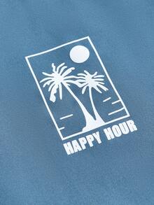 Mercer Haus 男士夏季字母棕榈树印花休闲简约短袖T恤 - 藍色 - 查看 4