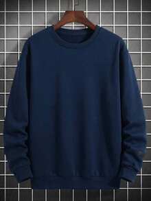 Cottnline Men's Casual Printed Crew Neck Long Sleeve Sweatshirt - Navy Blue - View 2
