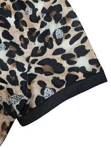 Rovax Áo thun ngắn tay nữ in họa tiết da báo, kiểu dáng mùa hè, có cổ áo. - Nhiều màu - Xem 5