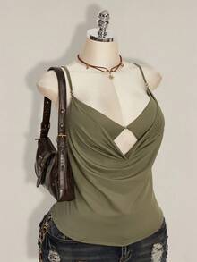 SHEIN ICON 大码女式绿色吊带背心 - 綠色 - 查看 7