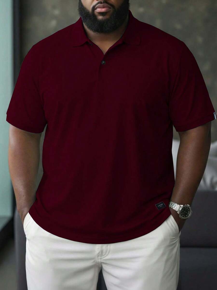 Manfinity Homme Men's Solid Color Half-Placket Summer Casual Short Sleeve Polo Shirt - Burgundy - View 1