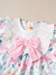 SHEIN Newborn Baby Pink Dress & Bow Headband Set, Cute Princess Style - Pink - View 5