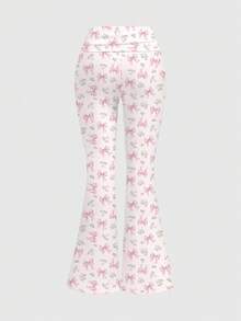 ROMWE Kawaii Cute Rabbit Heart Dessert Cake Rabbit Bow Tie Sexy Low-Cut Bodycon Low-Waist Flare Pants Vintage 2-Piece Set For Women - Pink - View 6