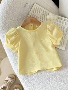 Emery Rose Kids Áo kiểu tay phồng ôm dáng thoải mái cho bé gái, màu vàng đơn giản, thích hợp cho các hoạt động ngoài trời mùa xuân/hè. - Màu vàng - Xem 3