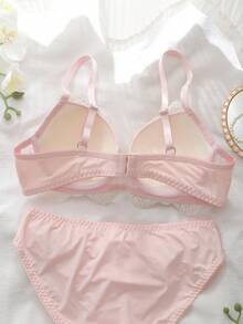 DelicateAllure Women's Elegant Lace Patchwork Bra And Panty Set - Pink - View 6