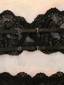 SHEIN Women's Lace Back Dual Strap Design Bra And Panty Lingerie Set - Black - View 9