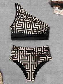 Swim Chiccia Women's Geometric Print Asymmetric Neck Bikini Set - Multicolor - View 3