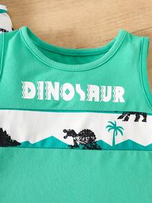 SHEIN Playful Pals 3件套/组 婴儿恐龙图案圆领休闲背心套装，夏季 - 彩色 - 查看 6