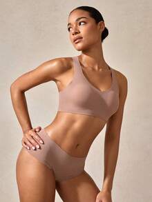 2件套性感豹纹无缝休闲内衣套装 - 摩卡棕 - 查看 6