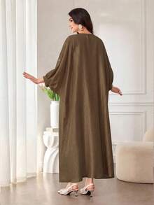 SHEIN Najma Minimalist Computer Beaded Decor Women Loose Fashion Dress - Coffee Brown - View 2