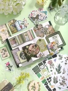1件套天然植物印花图案计划本礼盒套装，植物系列贴纸和笔记本套装，ins风文具礼盒套装，学习用品，返校季 - 植物樂語 - 查看 5