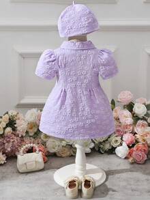 Souflis Souflis Đầm dạ hội màu tím hoa văn thanh lịch, cổ điển cho bé gái, kèm mũ beret. - Màu Hồng baby - Xem 2