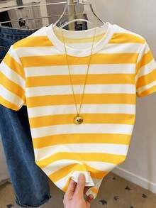 Resyla Women's Casual Striped Round Neck Short Sleeve T-Shirt, Summer - Multicolor - View 4