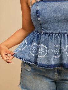 Levarali Plus Size Casual Sleeveless Denim Blouse Summer Tops For Women Going Out Tops Women - Light Wash - View 3