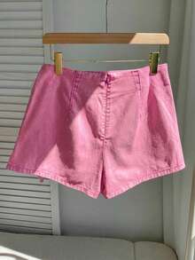 Comfortcana Quần short denim nữ màu trơn, kiểu dáng buộc dây, thích hợp mặc mùa hè. - Hồng - Xem 2