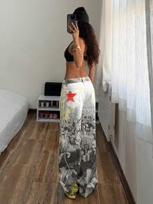 StreetHx Women's Retro City Print Wide Leg Jeans - Multicolor - View 7