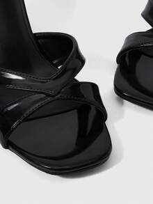 Sleekvia Giày nữ, giày thời trang nữ, mũi vuông, màu đen, kiểu dáng đơn giản, hở mũi, sandal cao gót nữ, thích hợp đi làm hàng ngày, thanh lịch dự tiệc, phối cùng váy, sandal cao gót mũi nhọn, dép lê. - màu đen - Xem 3
