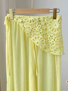 Comfortcana Women's Soft Yellow See-Through Crochet Wrapped Pants,Summer Elegant Holiday Tea Party,2026 Spring New Beach Vacation Y2k Sequin Fringe Ruffle Flower - White - View 6