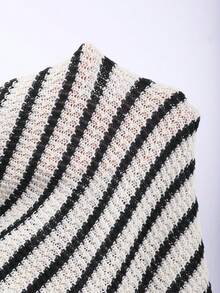 Franclia Regular Length Plus Size Casual French Style Black And White Striped Striped Knit Batwing Sleeve Top Everyday Summer - Black - View 6