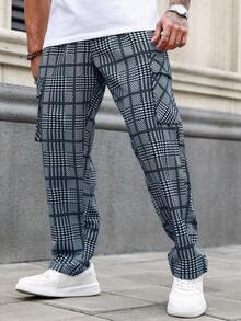 Manfinity Homme Quần cargo nam cỡ lớn, kiểu dáng thường ngày, họa tiết kẻ caro, túi nắp gập, thích hợp cho việc đi lại hàng ngày. - Màu xanh lam - Xem 6