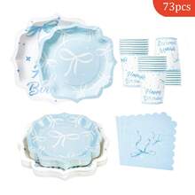Disposable Plates, Napkins, Paper Cups, And Party Supplies In The Shape Of Blue Bow Petals, Suitable For 16 Guests, Birthdays, Weddings, Themed Parties, Family Picnics, Disposable Plates, And Party Utensils - View 1