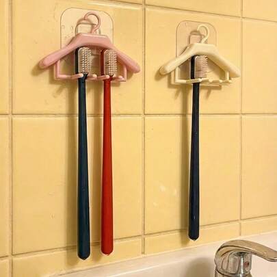 Joivida 创意迷你挂钩式牙刷架，免钻孔壁挂式牙刷收纳架，适用于情侣浴室梳妆台，节省空间的牙膏牙刷整理器，家居收纳好帮手