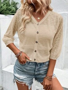 EMERY ROSE Women's Casual Everyday Commute Minimalist Solid Color Single-Breasted Lightweight Sheer Cardigan, Spring/Autumn - Apricot - View 6