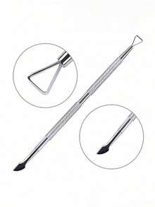 1 Que đẩy móng bằng thép, que gạt bỏ da chết hai đầu, que gạt da chết đầu tròn vát, dụng cụ làm móng nghệ thuật - Bạc - Xem 6