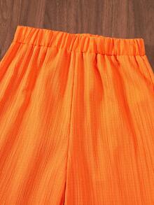 Girls' Beach Vacation Basic Halter Shirt + Loose Cropped Pants Floral 2 Pieces Set - Orange - View 8