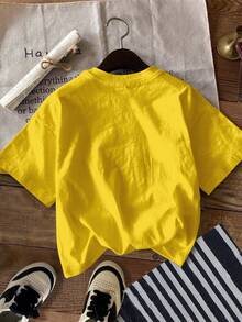 SHEIN Áo thun đơn giản, thoải mái cho bé trai, thích hợp cho mùa xuân/hè, kiểu dáng nghỉ dưỡng với họa tiết cây dừa và chữ in. - Nhiều màu - Xem 4