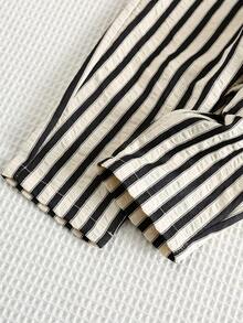 SHEIN 男婴黑白条纹泡泡袖休闲裤，适合夏季、度假、日常穿着、节假日穿着 - 彩色 - 查看 5