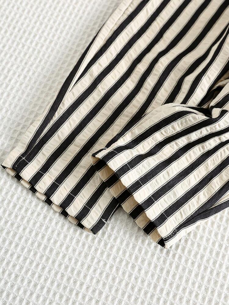 SHEIN 男婴黑白条纹泡泡袖休闲裤，适合夏季、度假、日常穿着、节假日穿着 - 彩色 - 查看 5