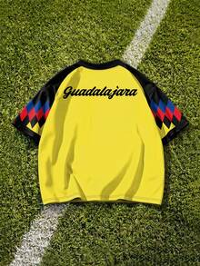 ROMWE MEN Prep 男士撞色字母印花休闲百搭通勤短袖Polo衫 - 彩色 - 查看 2